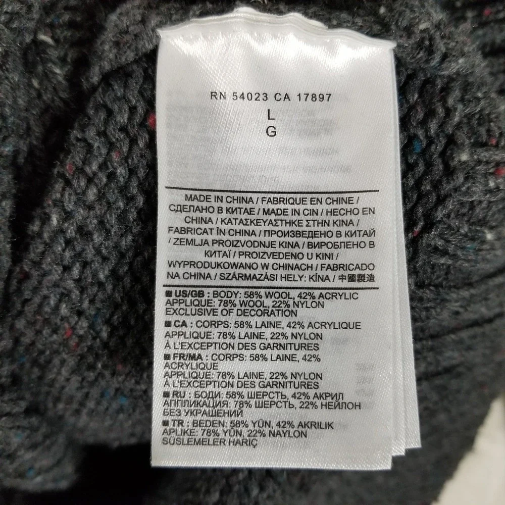 Banana Republic Sweater Mens Large Charcoal Grey Heritage Toggle Wool Blend 173s
